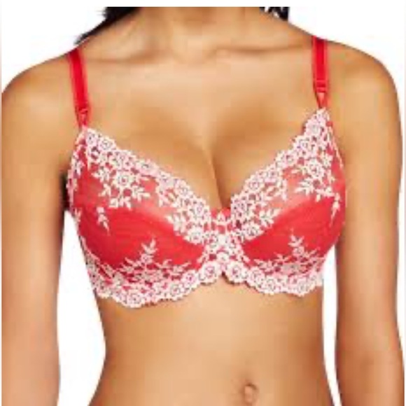 Wacoal Embrace Red Floral Embroidered Sheer Underwire Bra – Size 36D (USA) - Picture 1 of 13